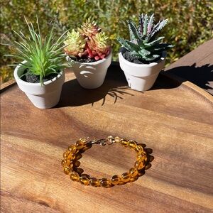Citrine Quartz and Gold-tone wire wrapped bracelet